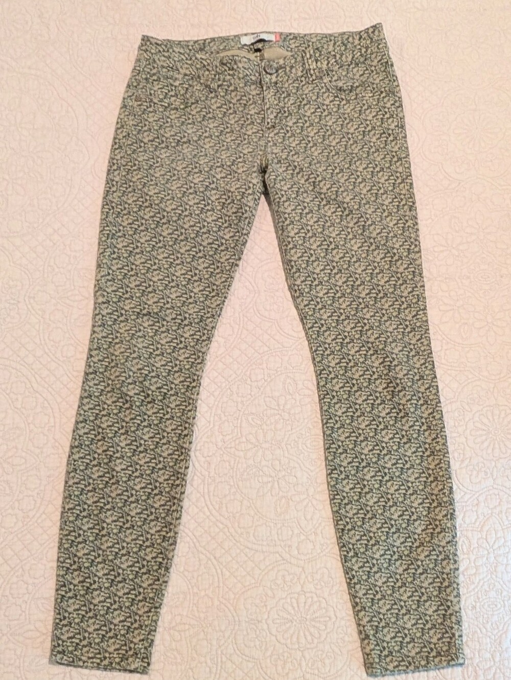 Cabi Jeans Skinny Stretch Cotton Blend Floral Pattern Khaki Green Jeans Size 4